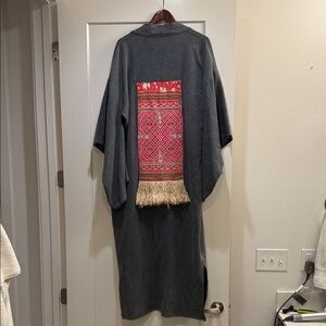 Gray Kimono Robe with Red Patterned Back Panel